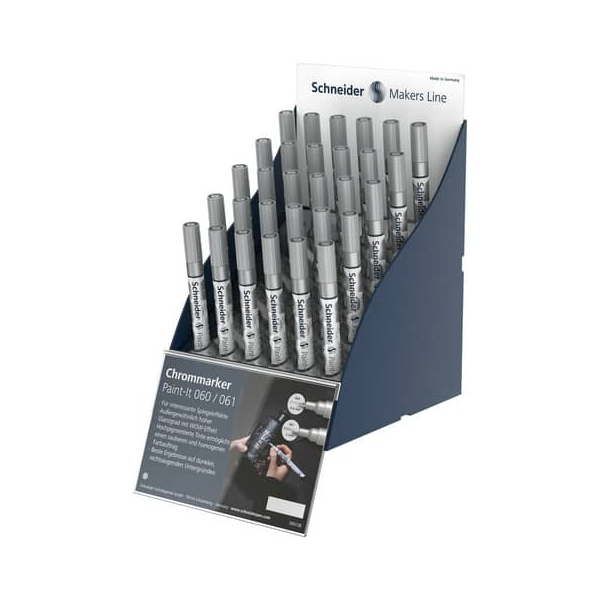 30 Stück Schneider Lackmarker ML06041801, Display, chrome metallic, 0,8-2mm Rundspitze  Schneider