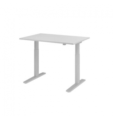 Schreibtisch, elektrisch höhenverstellbar, 70-120cm (H), 120x80cm (BxT), rechteckig, grau / silber