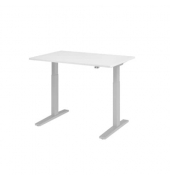 Schreibtisch, elektrisch höhenverstellbar, 70-120cm (H), 120x80cm (BxT), rechteckig, weiß / silber