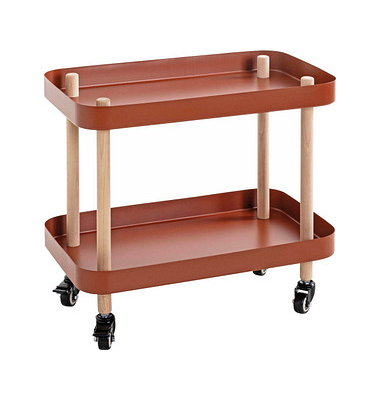 Beistelltisch 54418, 47cm (H), 50x30cm (BxT), oval, rot / natur