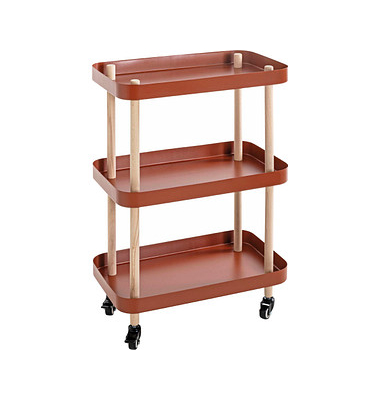 Beistelltisch 54419, 76cm (H), 50x30cm (BxT), oval, rot / natur