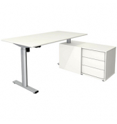 Sitz-Steh-Schreibtischkombination Move 1 base, elektrisch h&ouml;henverstellbar 73-123cm (H), 150x80cm (BxT), rechteckig, wei&szlig; / silb