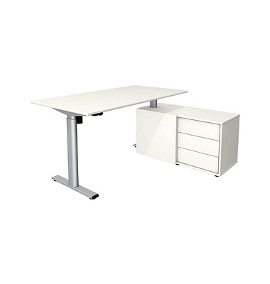 Sitz-Steh-Schreibtischkombination Move 1 base, elektrisch h&ouml;henverstellbar 73-123cm (H), 150x80cm (BxT), rechteckig, wei&szlig; / silb