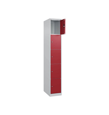 Schließfachschrank Classic Plus lichtgrau, rubinrot 080000-105 S10001, 5 Schließfächer 30,0 x 50,0 x 185,0 cm