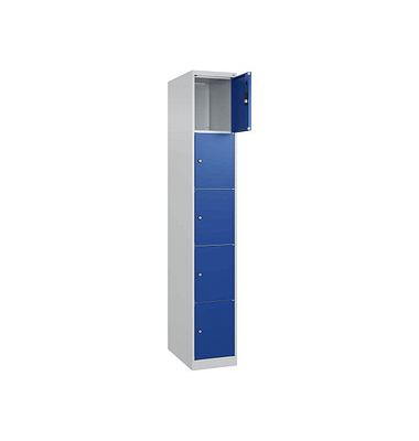 Schließfachschrank Classic Plus enzianblau, lichtgrau 080000-105 S10003, 5 Schließfächer 30,0 x 50,0 x 185,0 cm