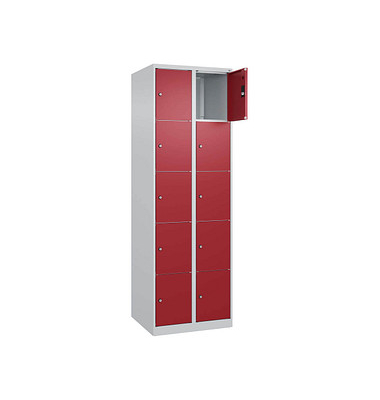 Schließfachschrank Classic Plus lichtgrau, rubinrot 080000-205 S10001, 10 Schließfächer 60,0 x 50,0 x 185,0 cm