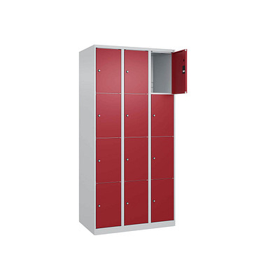 Schließfachschrank Classic Plus lichtgrau, rubinrot 080000-304 S10001, 12 Schließfächer 90,0 x 50,0 x 185,0 cm