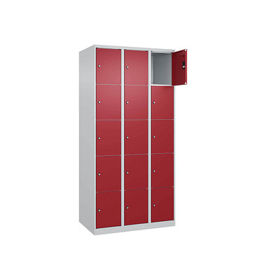 Schließfachschrank Classic Plus lichtgrau, rubinrot 080000-305 S10001, 15 Schließfächer 90,0 x 50,0 x 185,0 cm