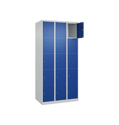 Schließfachschrank Classic Plus enzianblau, lichtgrau 080000-305 S10003, 15 Schließfächer 90,0 x 50,0 x 185,0 cm