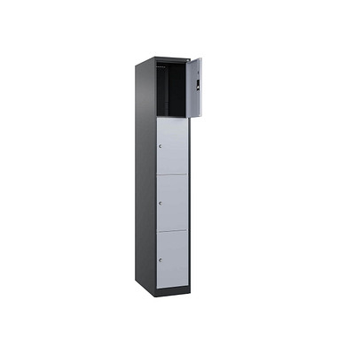 Schließfachschrank Classic Plus schwarzgrau, weißaluminium 080000-104 S10020, 4 Schließfächer 30,0 x 50,0 x 185,0 cm