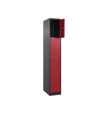 Schließfachschrank Classic Plus rubinrot, schwarzgrau 080000-104 S10021, 4 Schließfächer 30,0 x 50,0 x 185,0 cm