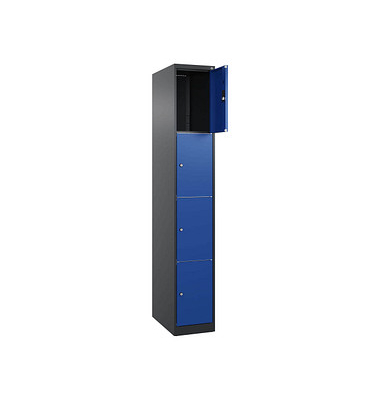 Schließfachschrank Classic Plus enzianblau, schwarzgrau 080000-104 S10022, 4 Schließfächer 30,0 x 50,0 x 185,0 cm