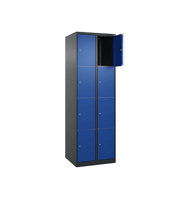 Schließfachschrank Classic Plus enzianblau, schwarzgrau 080000-204 S10034, 8 Schließfächer 60,0 x 50,0 x 185,0 cm