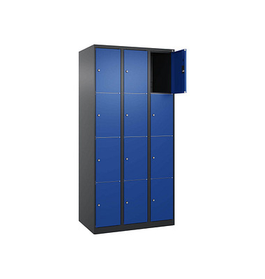 Schließfachschrank Classic Plus enzianblau, schwarzgrau 080000-304 S10029, 12 Schließfächer 90,0 x 50,0 x 185,0 cm