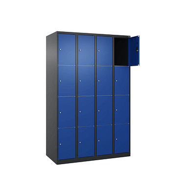 Schließfachschrank Classic Plus enzianblau, schwarzgrau 080000-404 S10029, 16 Schließfächer 120,0 x 50,0 x 185,0 cm