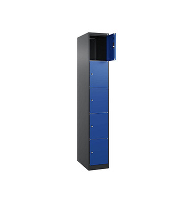 Schließfachschrank Classic Plus enzianblau, schwarzgrau 080000-105 S10028, 5 Schließfächer 30,0 x 50,0 x 185,0 cm