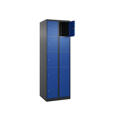 Schließfachschrank Classic Plus enzianblau, schwarzgrau 080000-205 S10031, 10 Schließfächer 60,0 x 50,0 x 185,0 cm