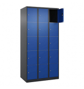 Schließfachschrank Classic Plus enzianblau, schwarzgrau 080000-305 S10028, 15 Schließfächer 90,0 x 50,0 x 185,0 cm