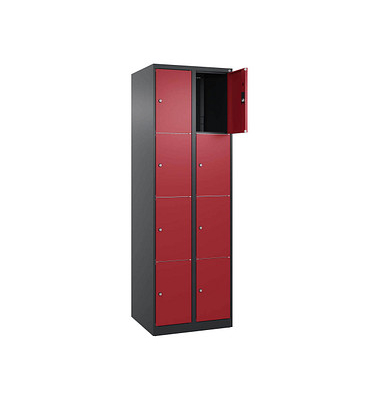 Schließfachschrank Classic Plus rubinrot, schwarzgrau 080000-204 S10035, 8 Schließfächer 60,0 x 50,0 x 185,0 cm