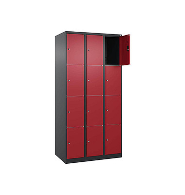 Schließfachschrank Classic Plus rubinrot, schwarzgrau 080000-304 S10030, 12 Schließfächer 90,0 x 50,0 x 185,0 cm