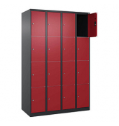 Schließfachschrank Classic Plus rubinrot, schwarzgrau 080000-404 S10030, 16 Schließfächer 120,0 x 50,0 x 185,0 cm