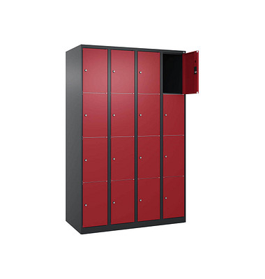 Schließfachschrank Classic Plus rubinrot, schwarzgrau 080000-404 S10030, 16 Schließfächer 120,0 x 50,0 x 185,0 cm