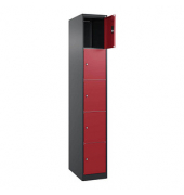 Schließfachschrank Classic Plus rubinrot, schwarzgrau 080000-105 S10029, 5 Schließfächer 30,0 x 50,0 x 185,0 cm