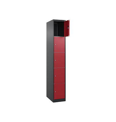 Schließfachschrank Classic Plus rubinrot, schwarzgrau 080000-105 S10029, 5 Schließfächer 30,0 x 50,0 x 185,0 cm
