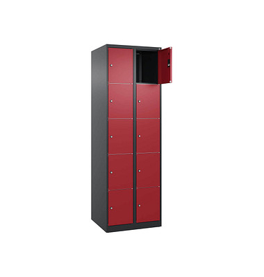 Schließfachschrank Classic Plus rubinrot, schwarzgrau 080000-205 S10032, 10 Schließfächer 60,0 x 50,0 x 185,0 cm