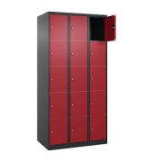 Schließfachschrank Classic Plus rubinrot, schwarzgrau 080000-305 S10029, 15 Schließfächer 90,0 x 50,0 x 185,0 cm