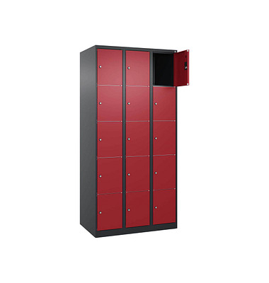 Schließfachschrank Classic Plus rubinrot, schwarzgrau 080000-305 S10029, 15 Schließfächer 90,0 x 50,0 x 185,0 cm