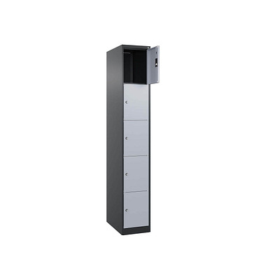 Schließfachschrank Classic Plus schwarzgrau, weißaluminium 080000-105 S10032, 5 Schließfächer 30,0 x 50,0 x 185,0 cm
