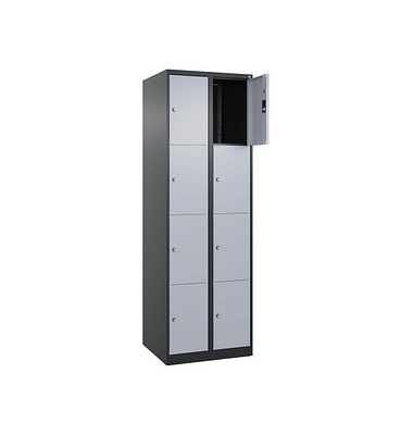 Schließfachschrank Classic Plus schwarzgrau, weißaluminium 080000-204 S10038, 8 Schließfächer 60,0 x 50,0 x 185,0 cm