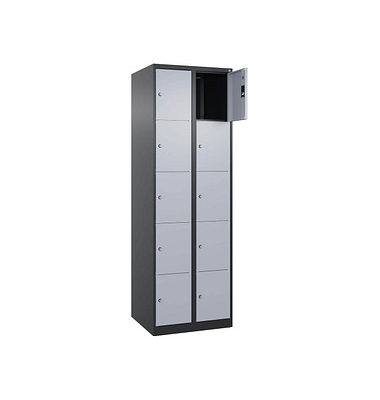 Schließfachschrank Classic Plus schwarzgrau, weißaluminium 080000-205 S10040, 10 Schließfächer 60,0 x 50,0 x 185,0 cm