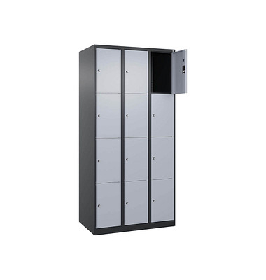 Schließfachschrank Classic Plus schwarzgrau, weißaluminium 080000-304 S10033, 12 Schließfächer 90,0 x 50,0 x 185,0 cm