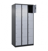 Schließfachschrank Classic Plus schwarzgrau, weißaluminium 080000-305 S10036, 15 Schließfächer 90,0 x 50,0 x 185,0 cm