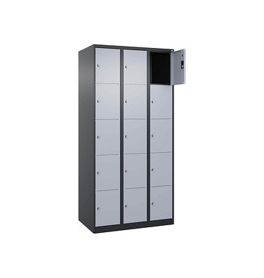Schließfachschrank Classic Plus schwarzgrau, weißaluminium 080000-305 S10036, 15 Schließfächer 90,0 x 50,0 x 185,0 cm