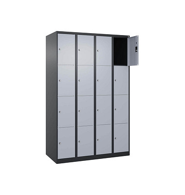 Schließfachschrank Classic Plus schwarzgrau, weißaluminium 080000-404 S10034, 16 Schließfächer 120,0 x 50,0 x 185,0 cm