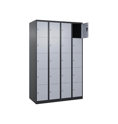 Schließfachschrank Classic Plus schwarzgrau, weißaluminium 080000-405 S10018, 20 Schließfächer 120,0 x 50,0 x 185,0 cm