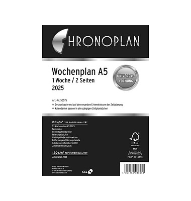 Kalendereinlage 50575, Wochenplan, 1 Woche / 2 Seiten, 148x210mm (A5), 2025