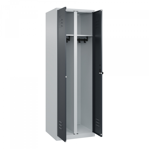 4067521332450 - Schwarz-Weiß-Spind Classic PLUS 1 Abteil lichtgrau   grau HxB 1850 x 600 mm mit Bodengleitern Drehriegel C+P