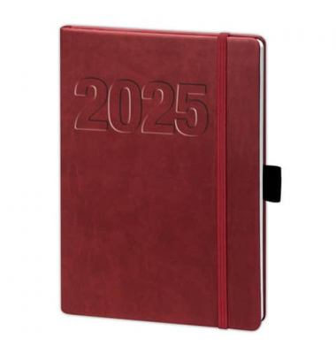 Buchkalender 02-0147, V-Book, bordeaux, 1 Woche / 2 Seiten, 14x21cm (A5), 2025