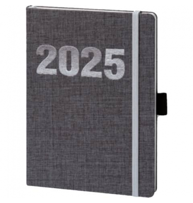 Buchkalender 02-0348, V-Book, grau, 1 Woche / 2 Seiten, 9x14cm (A6), 2025