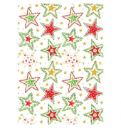 Geschenkpapier 2A00961, Weihnachten, Sterne, 50cm x 250m, wei&szlig;/gr&uuml;n/rot/gold