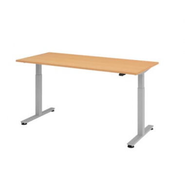 Sitz-Steh-Schreibtisch XMST, elektrisch h&ouml;henverstellbar, 73-119cm (H), 180x80cm (BxT), rechteckig, buche / silber