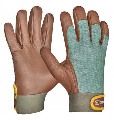 Gartenhandschuhe VITIS, 100 % Ziegenleder, braun/grün, Größe 9 / L