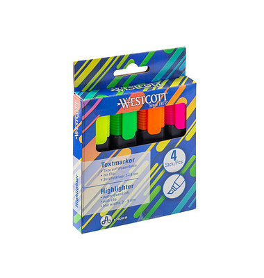Textmarker Highlighter, E-744249 00, Etui, 4-farbig sortiert, 2-5mm Keilspitze