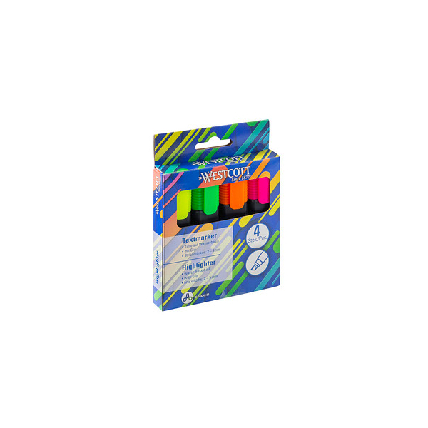 4027521526549 - Textmarker Highlighter E-744249 00 Etui 4-farbig sortiert 2-5mm Keilspitze 4027521526549 WESTCOTT 4 Stück 4027521526549 - Textmarker Highlighter E-744249 00 Etui 4-farbig sortiert 2-5mm Keilspitze 4027521526549 WESTCOTT 4 Stück