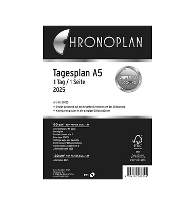 Kalendereinlage 50225, Tagesplan, 1 Tag / 1 Seite, 14,8x21cm (BxH) (A5), 2025