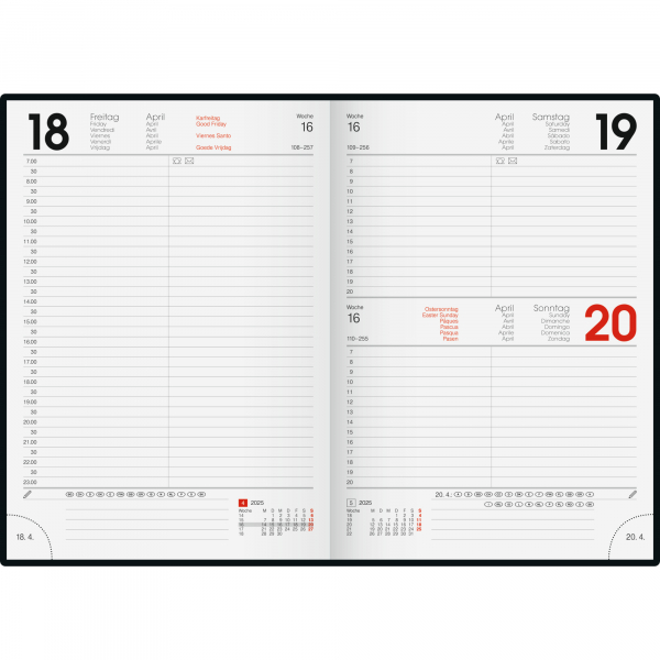 4061947128925 - Buchkalender 1079560905 Modell 795 schwarz 1 Tag   1 Seite Sa So 1 Seite 145x206cm (A5) 2025 4061947128925 Brunnen